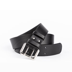 LUXE Leather Belt Woman/Men- 40 mm-Double Ardillon Loop -Vegetable Tanned Leather- Black-Charlotte Sementa - gift idea for Valentine&#39;s Day