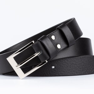 LEATHER BELT LUXURY Man / Woman l: 30 mm-Buckle with right angles Vegetable tanned leather Black AMANDA Valentine's Day Gift image 1