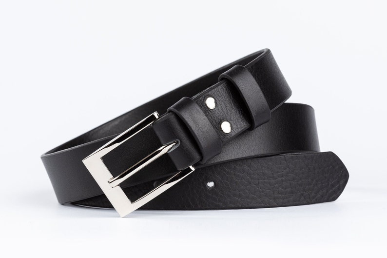 LEATHER BELT LUXURY Man / Woman l: 30 mm-Buckle with right angles Vegetable tanned leather Black AMANDA Valentine's Day Gift image 1