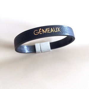 Message bracelet and first name in black leather for men and women, tailor-made, to personalize. Genuine leather, cow, cow, cattle, pork. Marquage Cuivré