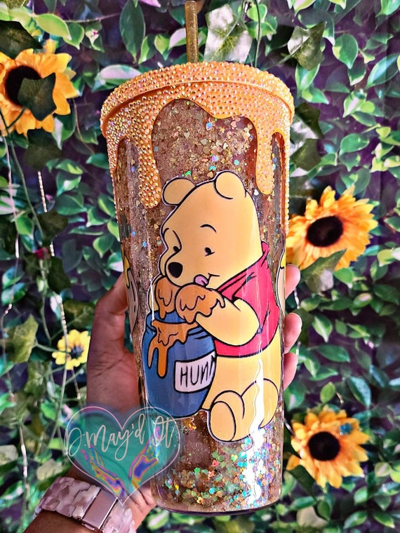 Pooh Bear Themed Snowglobe Tumbler| Glitter Tumbler| Retro| Disney| Travel Mug| Gift Ideas| Bling| Cold Cup| Birthday| 32oz| Drip Tumbler
