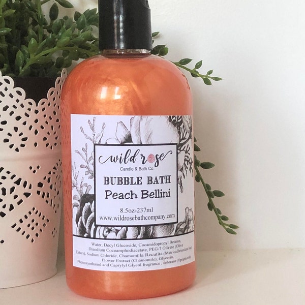 Peach Bellini Bubble Bath, Liquid Bubble Bath, Vegan Bubble Bath,