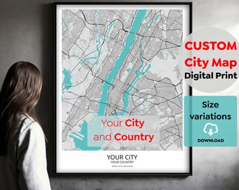 Custom City Map, Digital Download, City Map, Custom Map Print, Custom Map Art, City Map Art, Map Download, Digital Print