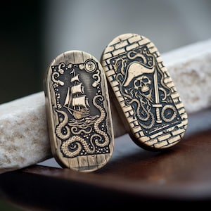 Pirate Fidget | Engraved Magnetic Slider with Crazy Horse Leather Case – Everyday Gift – Tactile Fidget Slider