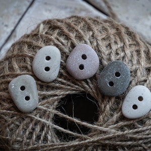 Handmade Buttons, Stone Buttons, BEACH STONE BUTTONS, Black White Grey Two Holes Real Surf Tumbled Natural Adriatic Sea Pebble Rock