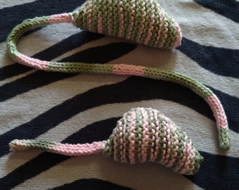 Knitted Catnip Mice with Extra Long Tail