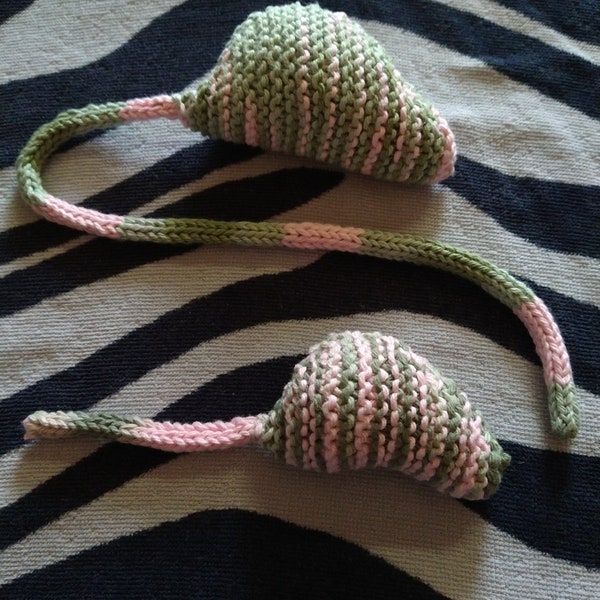 Knitted Catnip Mice with Extra Long Tail