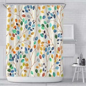 Allover Floral Shower Curtain Modern Shower Curtains Waterproof Fabric Bathroom Shower Curtain Set with 12 Hooks Home Decor