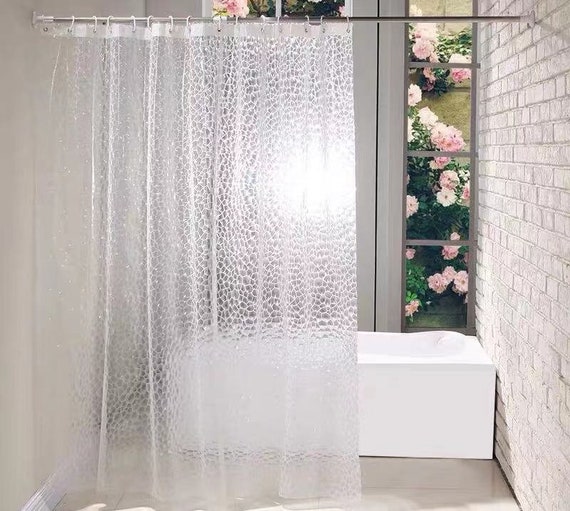 Translucent White Shower Curtains Set With Hooks Modern Fabric