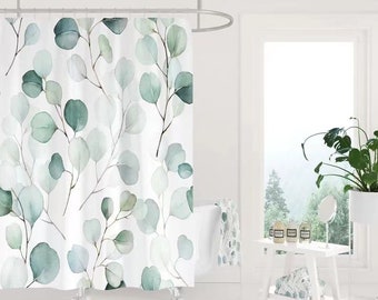 Greenery Eukalyptus Blätter Duschvorhang mit 12 Haken Badezimmer Vorhang Stoff Wasserdichter Vorhang Moderne Duschvorhang Badezimmer Zubehör