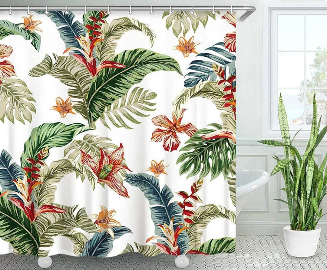 Tropical Palm Leaves Shower Curtain Bath Shower Curtain Printed Fabric