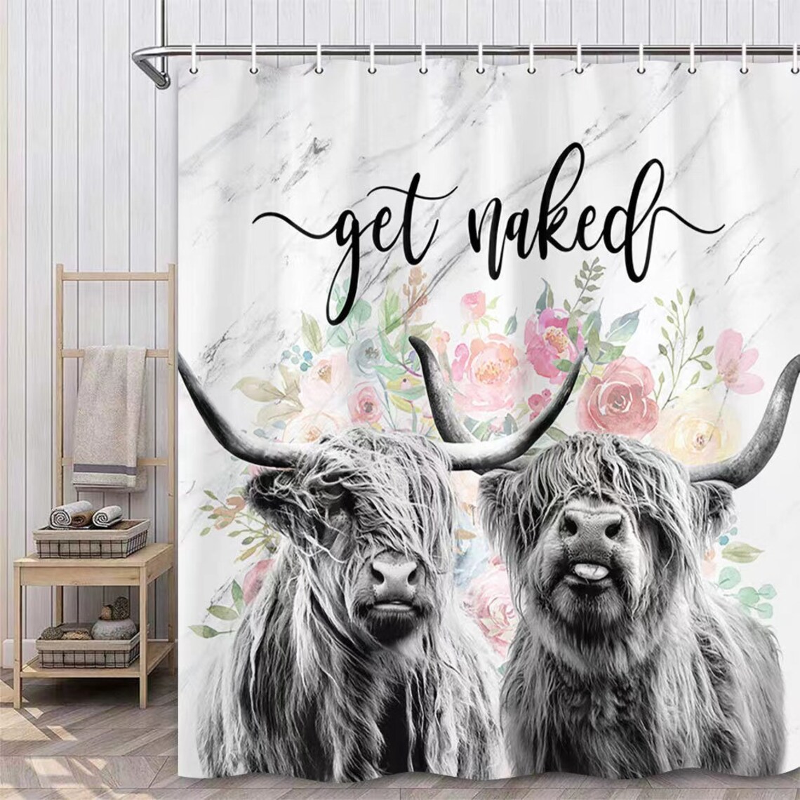 Highland Cow Shower Curtain Farmhouse Bull Sunflower Cow Etsy