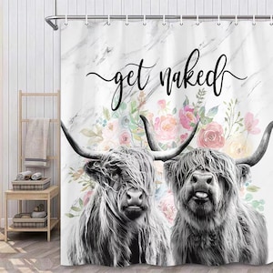 Highland Cow Bull Wood Board Shower Curtain Western Country Barn Bath Shower Curtain Set Modern Polyester Shower Curtain