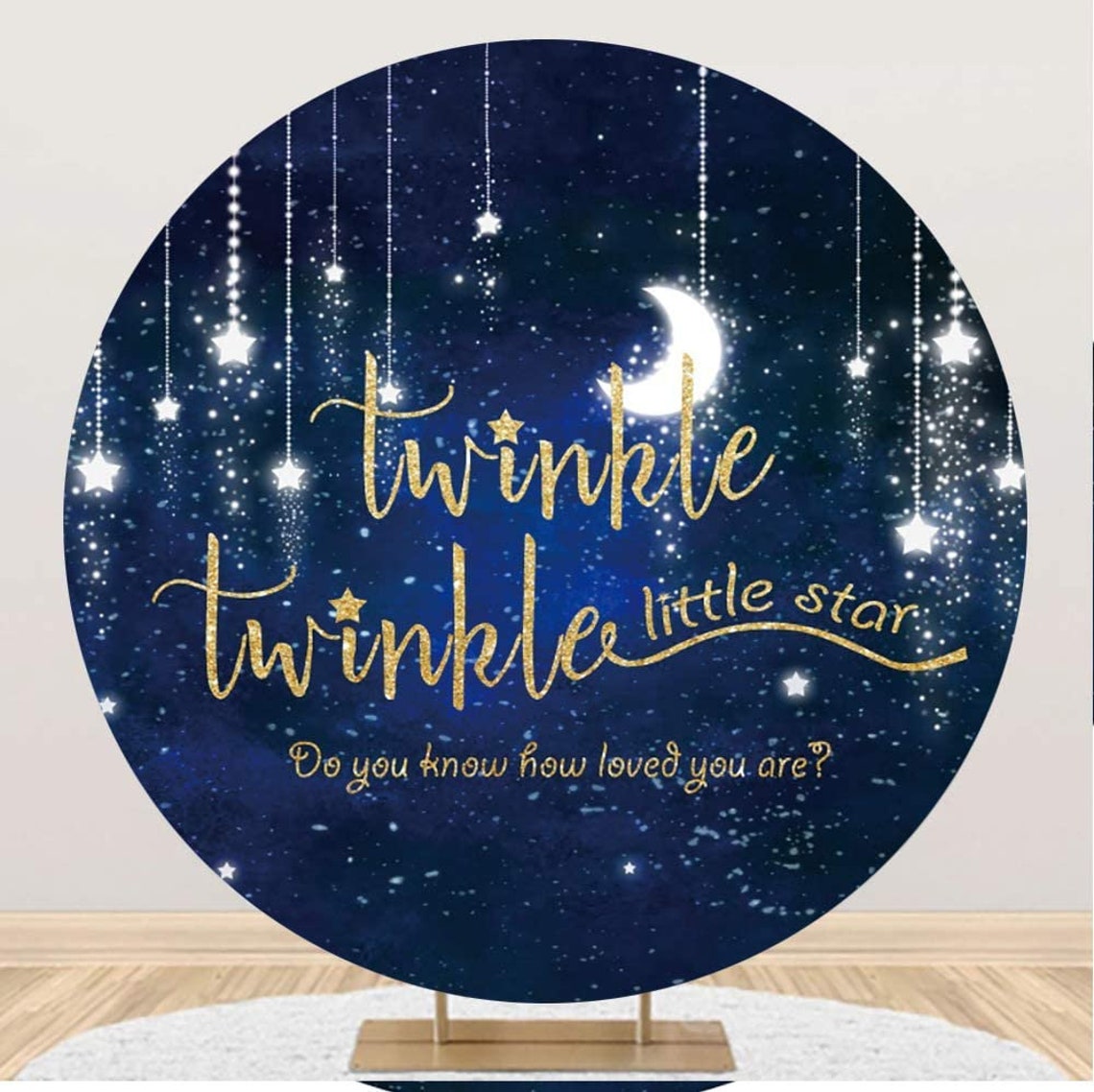 Dark Blue Light Little Star Round Baby Shower Backdrop