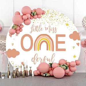 Little Miss Onederful Round Backdrop Polyester Background Circle Photo Background For Baby Shower Birthday Party Cake Table Decor