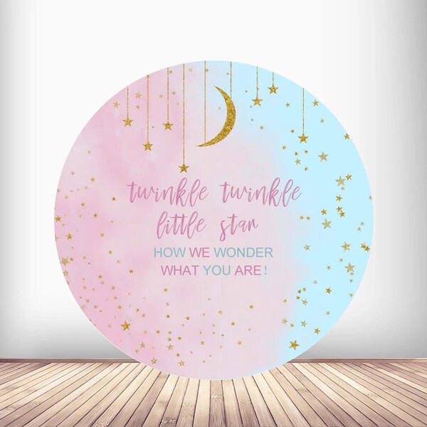 Twinkle Twinkle Little Star Round Backdrop Moonlight Photography Background for Birthday Baby Shower Newborn Gender Reveal Photo Props