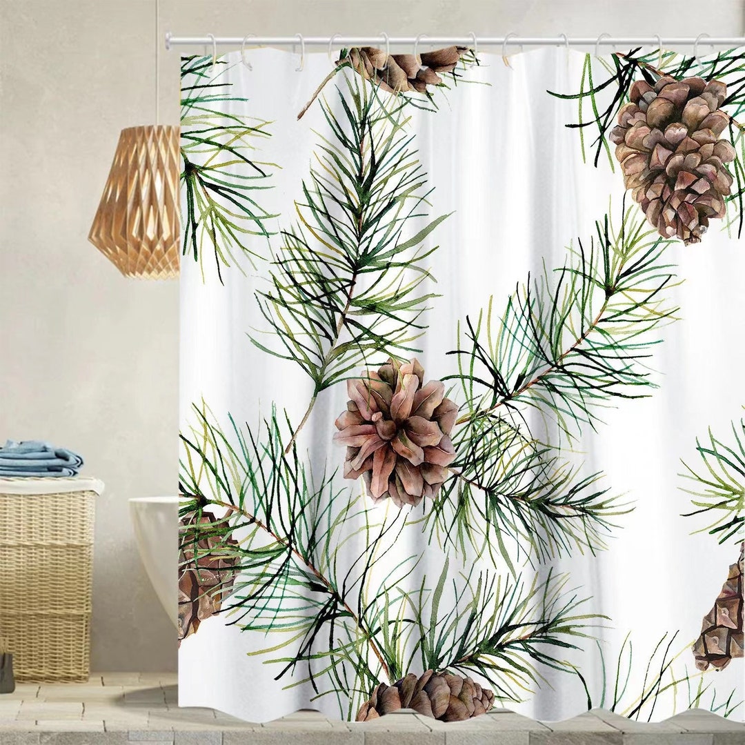 Pine Cone Shower Curtains,green Leaves Shower Curtain Plant Waterproof