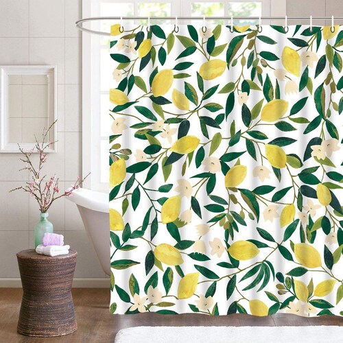 Peach Fruit Shower Curtain Set With 12 Hooks Waterproof Fabric Etsy