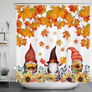 Maple Leaves Pumpkin Shower Curtain Halloween Shower Curtain Decor Polyester Shower Curtain Bath Decoration with Hooks