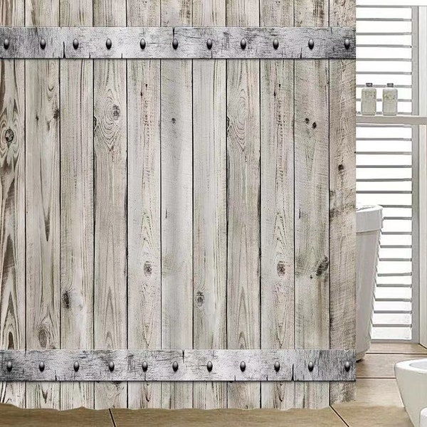 Rustic Wood Shower Curtain,Bathroom Curtain Waterproof Bathroom Curtain with Hooks,Wooden Door,Barn Farmhouse Bathtub Decor