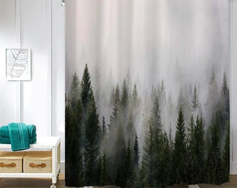 Misty and autumn forest Shower Curtain Bathroom Decor Fabric & 12hooks 71" 