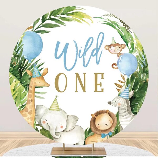 Wild One Round Backdrop Jungle Safari Animals Party Round Backdrop Circle Photo Background For Baby Shower Newborn Party Decor