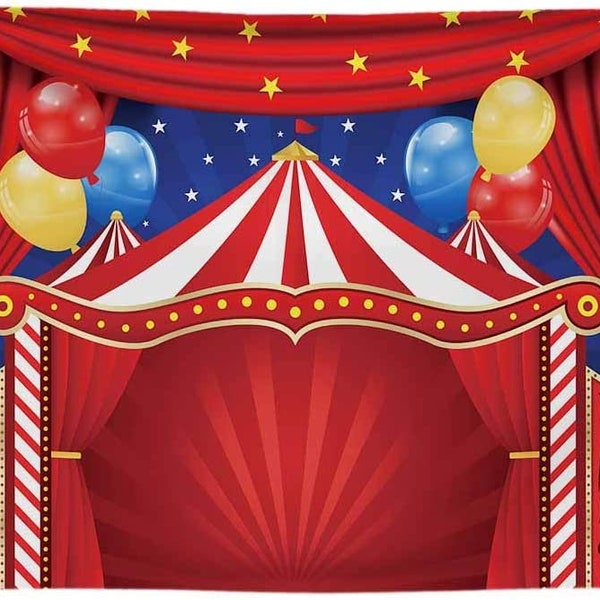 Big Top Circus Theme Party Backdrop Carousel Red Tent Baby Shower Birthday Photography Background Cartoon Curtain Stars Balloon Decor Photo