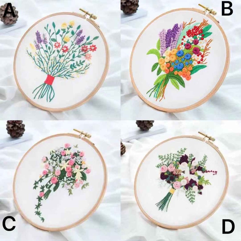 Hand Embroidery Kit-Embroidery Hoop Wall Art Kit Christmas Gift Wedding Flowers Patterns Plants Embroidery Kit For Beginner Modern