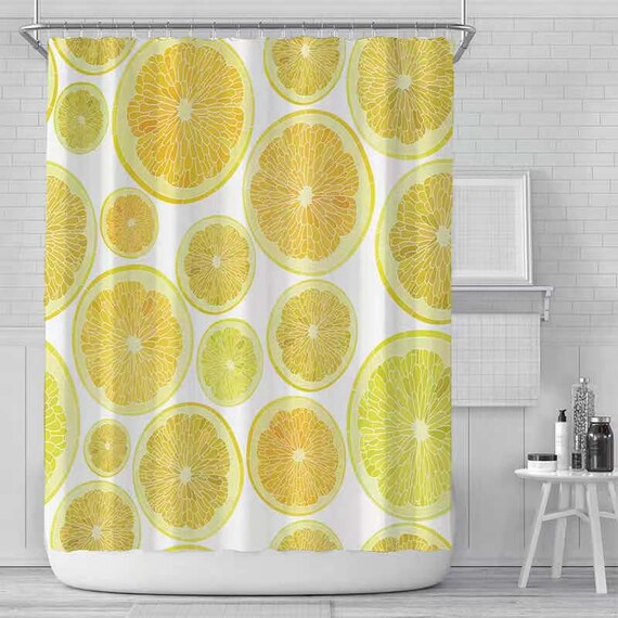 Fruit Shower Curtain Lemon Shower Curtain with Hooks Custom Etsy