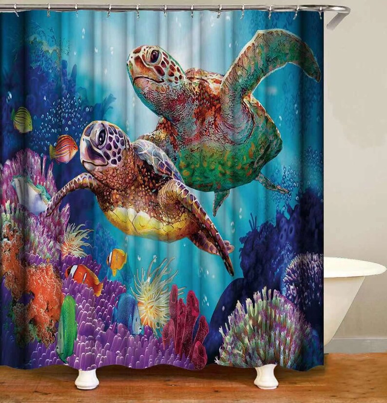 Sea Turtle Shower Curtain Waterproof Shower Curtain Ocean Etsy
