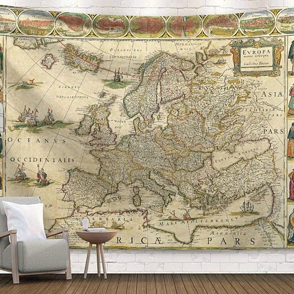 Historia Mapa Retro,Tapiz del Mapa del Mundo,Mapa Retro de la Historia Europea,Mapa del MundoTapicería para Habitación,Mapa Decoración del Hogar Tapices Colgantes de Pared