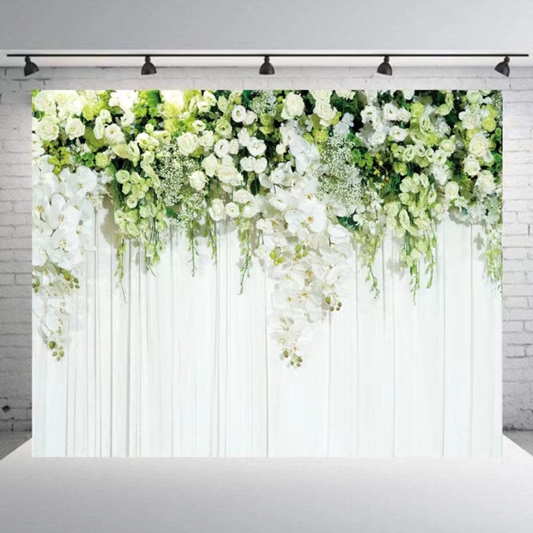 White Wedding Photo Background Flower Wall Photography Background ...