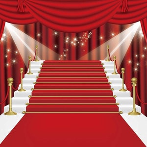 Red Curtain Background Red Carpet Stairs Props Vinyl Photography Video Backdrop Customized Photo Background Studio Prop for Party