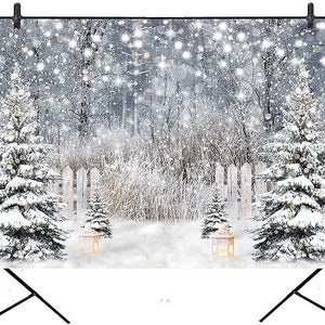 Winter Snow Photography Backdrop Glitter Snowy Forest Pine Tree Background Xmas Holiday Party Decor Party Banner Home Decoration