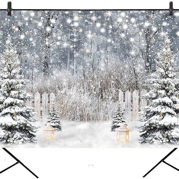 Inverno Neve Fotografia Glitter Foresta innevata Pino Sfondo Natale Festa Decor Party Banner Decorazione domestica