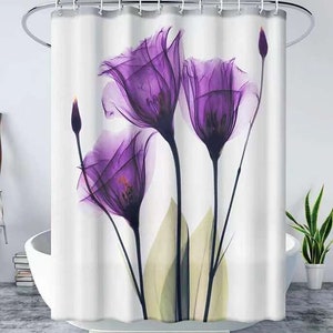 Tulip Flower Shower Curtain Set with Hooks Bathroom Shower Curtains Waterproof Shower Curtain Bathroom Accessory