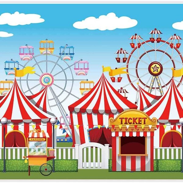 Circus Backdrop Amusement Park Tents Playground Carnival Carousel Photography Background For Kids Boy Girl Birthday Party Banner