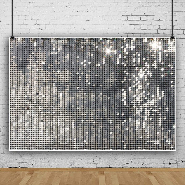 Disco Party Backdrop Sliver Sequins Photography Background Glitter Halos Wedding Birthday Party Cake Table Banner Disco Decorations