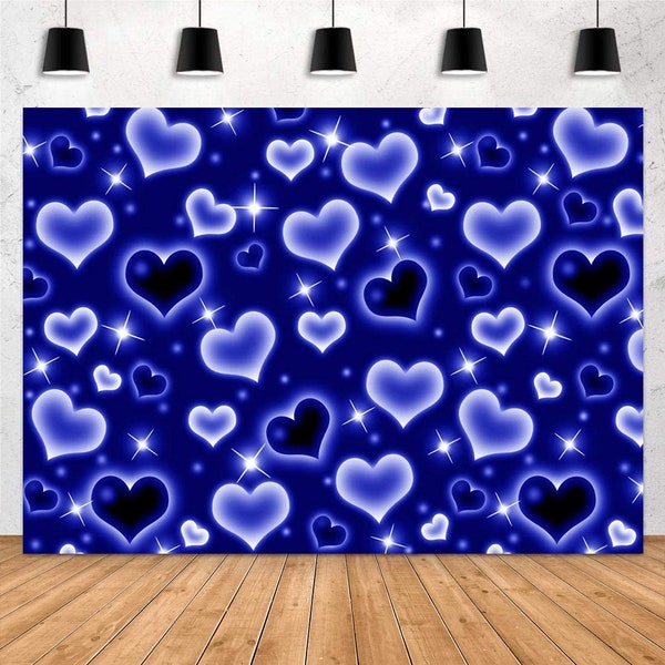 Navy Blue Heart Photography Backdrop Early 2000s Glitter Heart Backdrop For Valentine Birthday Newborn Baby Shower Party Banner Decorations