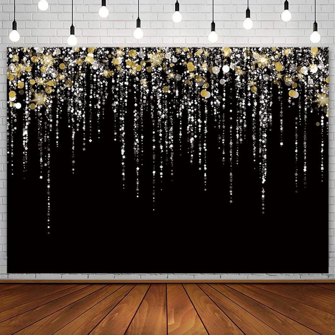 Black and Gold Glitter Backdrop for Birthday Wedding Prom Photography