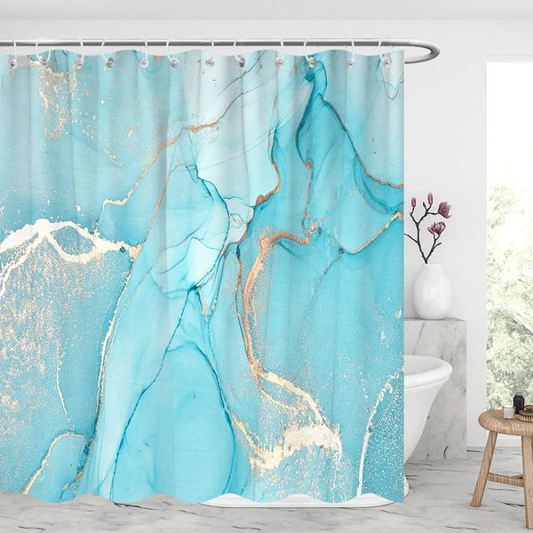Fabric Shower Curtain Blue Etsy