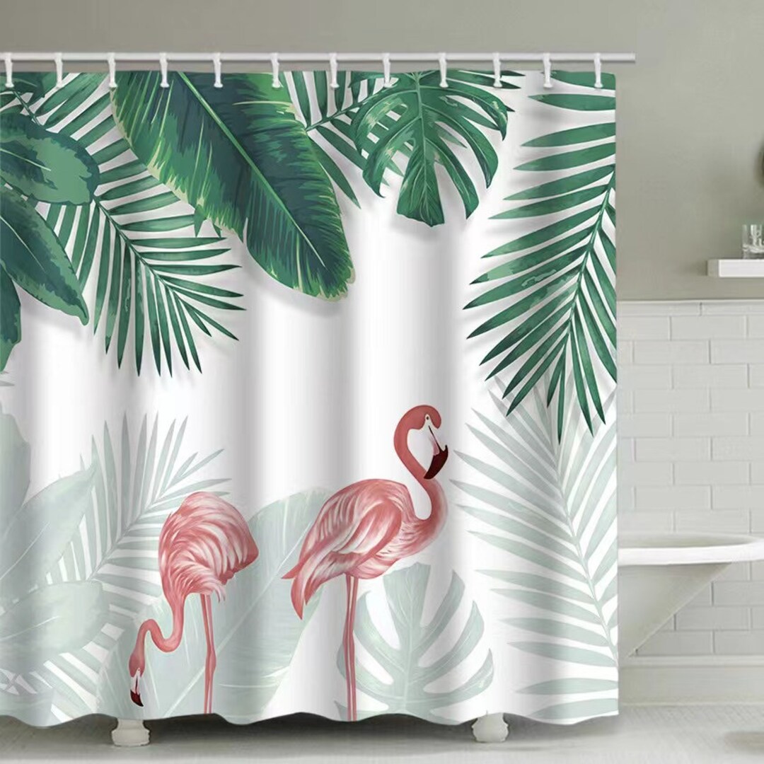 Flamingo Shower Curtain Tropical Palm Leaves Shower Curtain Waterproof Bath  Shower Curtains Bathroom Curtains With Hooks 