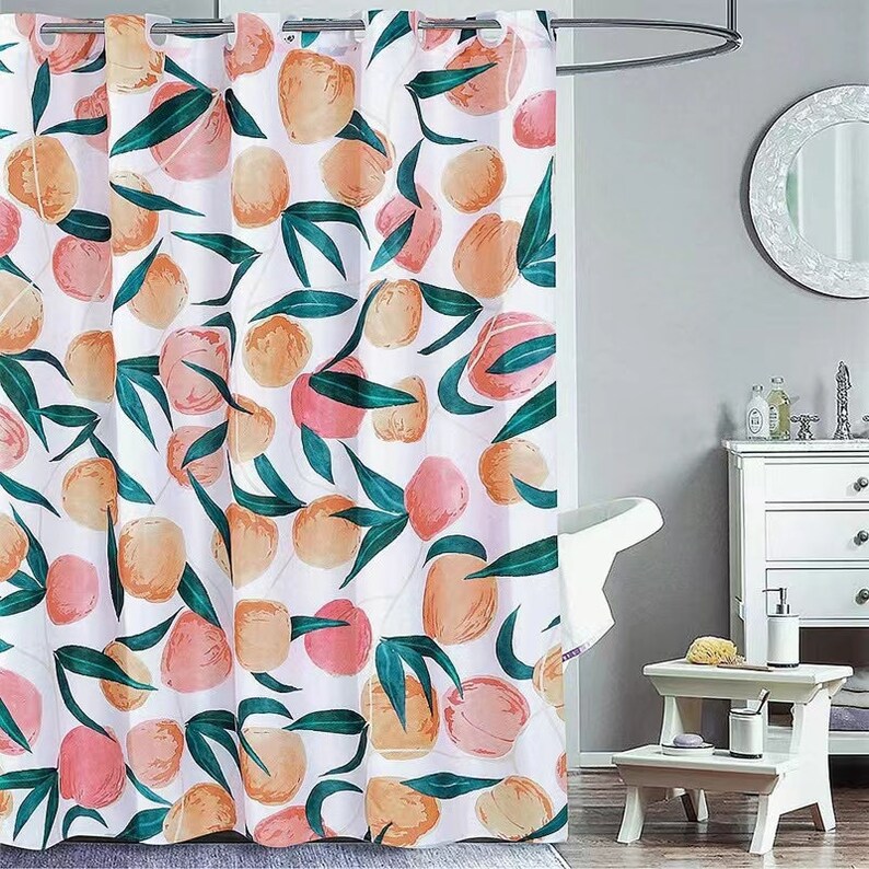 Peach Fruit Shower Curtain Set With 12 Hooks Waterproof Fabric - Etsy