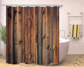 Bauernhaus Western Braun Primitiver Holz Duschvorhang Ländliches Leben Duschvorhänge Scheune Tür Duschvorhänge Wasserfest Polyester mit 12 Haken