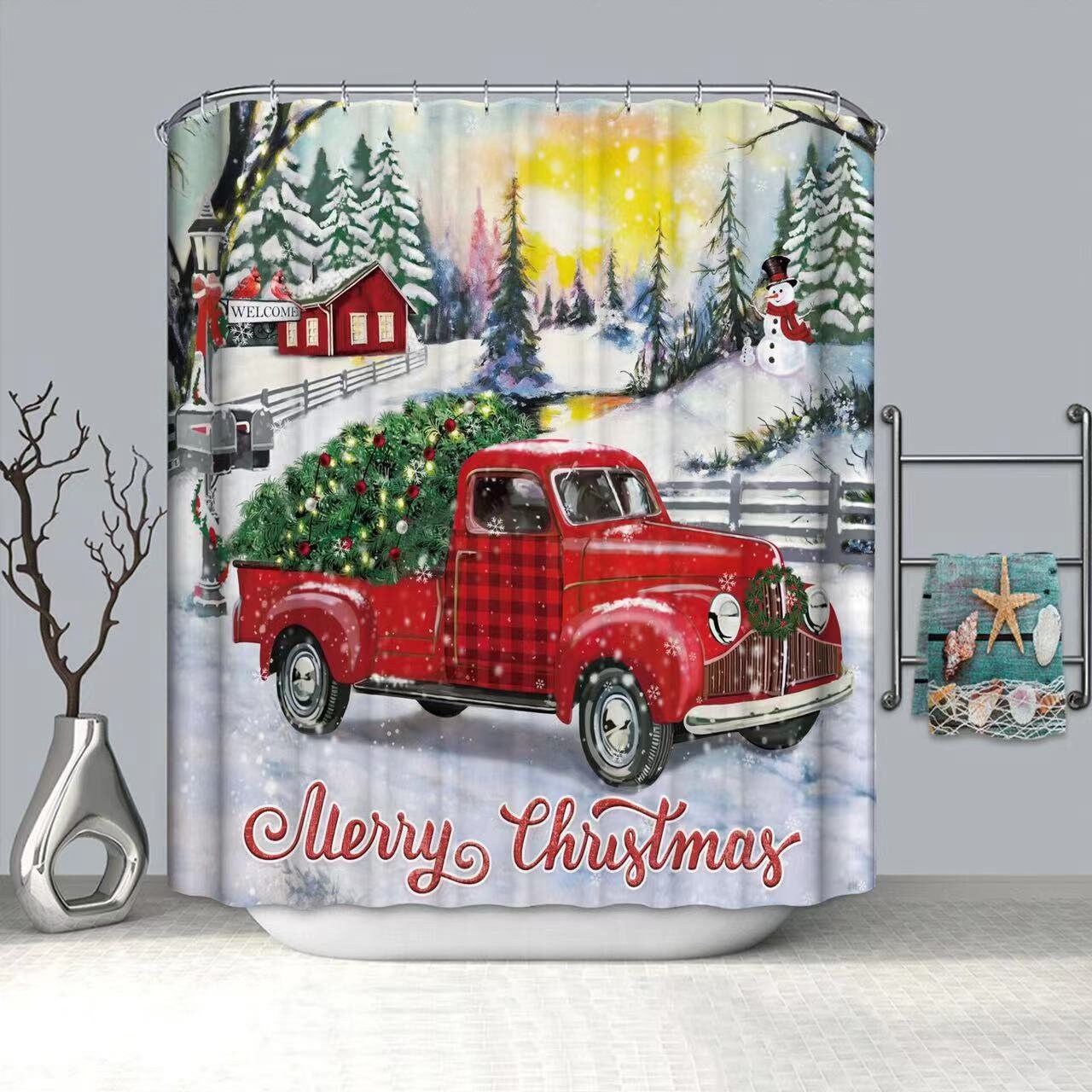 red christmas truck shower curtain