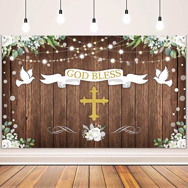 God Bless Baptism Backdrop For First Holy Communion Christening Birthday Baby Shower Party Decor