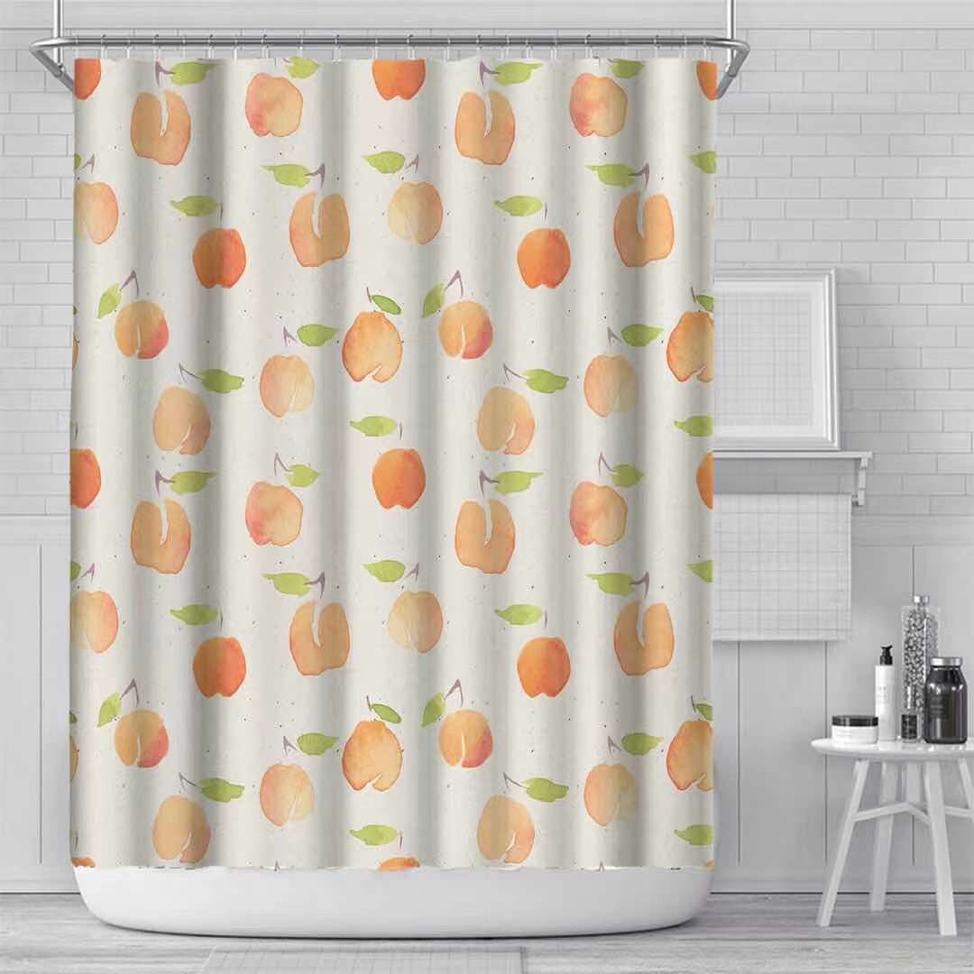 Peach Fruit Shower Curtain Set With 12 Hooks Waterproof Fabric Etsy