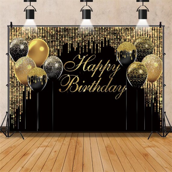 Birthday Backdrop Decoration Black Gold Balloon Glitter Backdrop