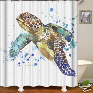 Sea Turtle Shower Curtain Green Ocean Turtle Beach Nautical Landscape Bath  Curtain Polyester Fabric Bathroom Accessories Hooks - Shower Curtains -  AliExpress