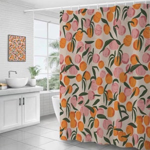 Peach Fruit Shower Curtain Set With 12 Hooks Waterproof Fabric Shower Curtain Hanging Curtain Bathroom Curtain Home Deocr